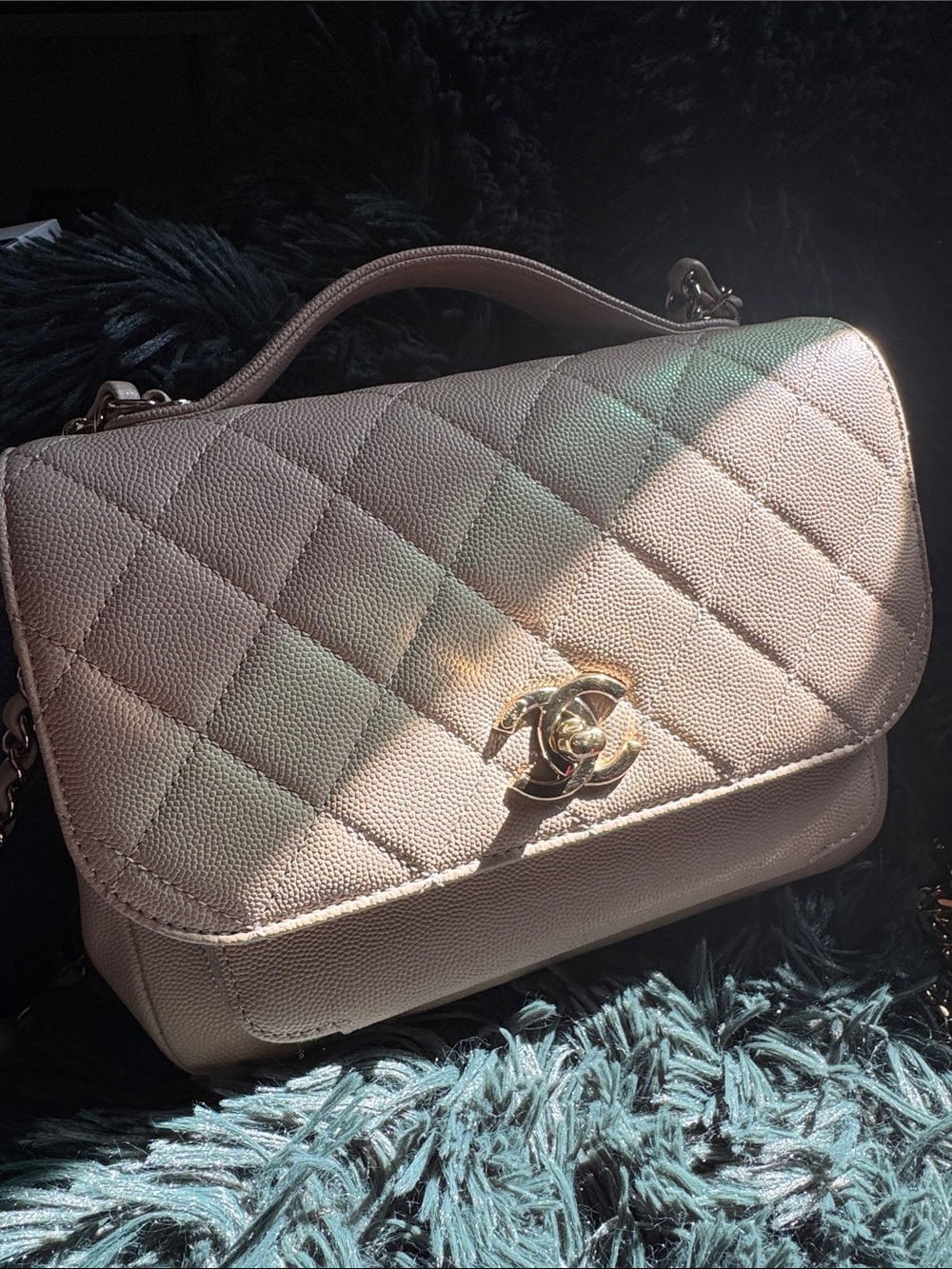CHANEL Quilted Top Handle Shoulder Bag in Pale Pink with Gold Hardware